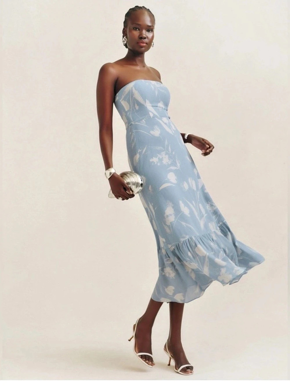 Reformation Arta Floral Midi Dress Blue & White Size 6 Like New